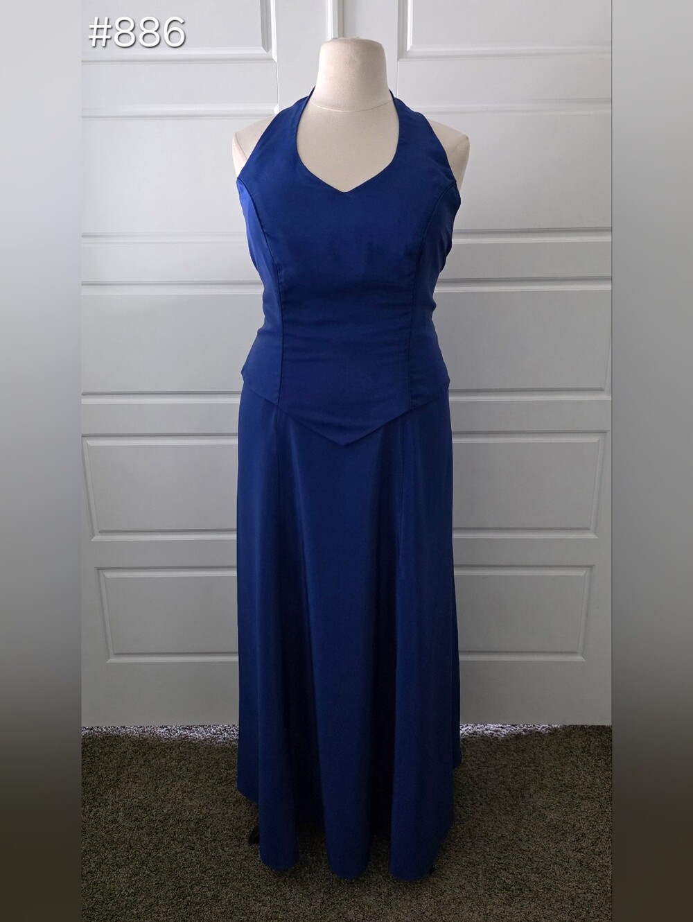 Blue Halter V-Neck Sleeveless 2-piece Formal Dress